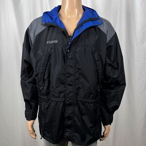 Vintage 90s Columbia Men's Large Black Blue Colorblock Hooded Nylon Shell Jacket